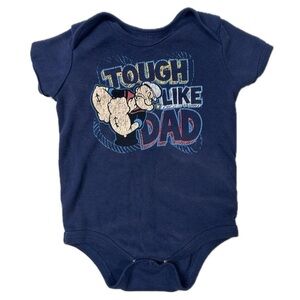 Popeye “Tough Like Dad” Baby Onesie Size 6-9 Months Navy Short Sleeve Popeye